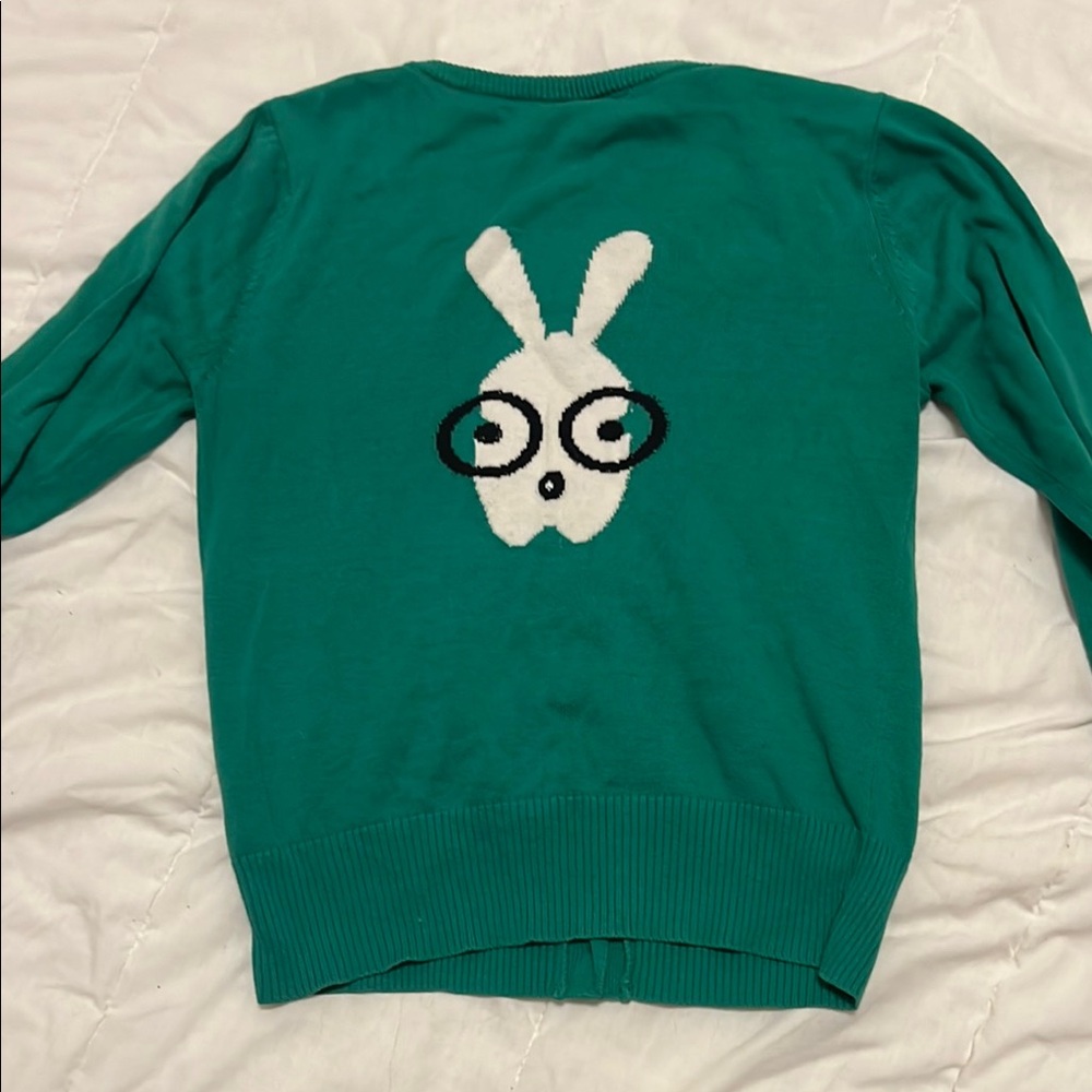 Teal Cardigan with Rabbit Design - Picture 4 of 7